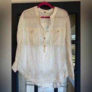 NWT Free People Ivory  Sheer Blouse Medium